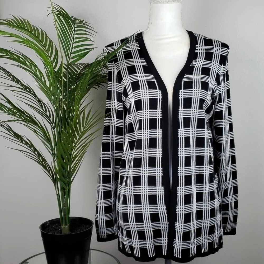 Croft and Barrow Open Front Black and White Cardigan Sz PM